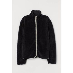 H&M Black Faux Shearling Zip Jacket